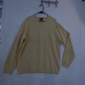 Lands' End Sweater‎ Mens LT Yellow Solid 100% Cashmere V Neck Tall Pullover Knit